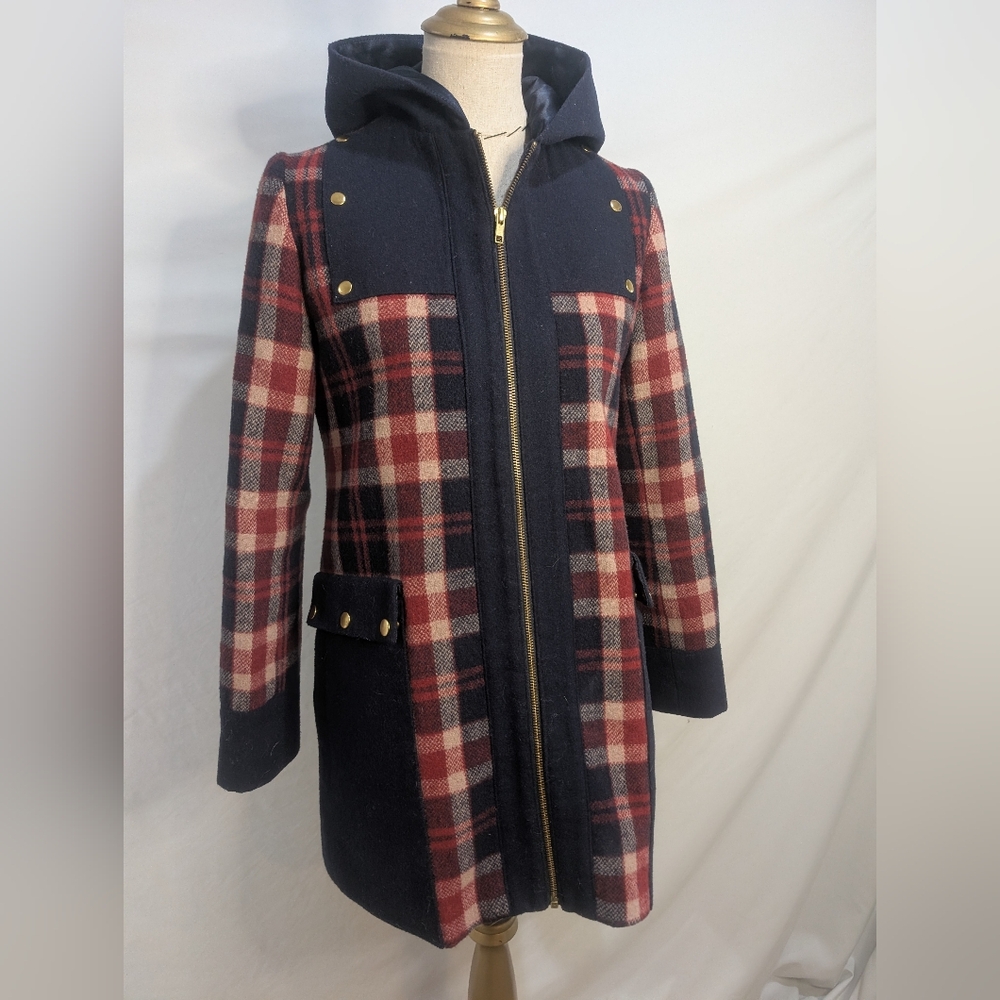 Madchen Navy/Red Plaid Wool Utility Jacket S Taylor Swift Zoey Deschanel - Picture 4 of 10